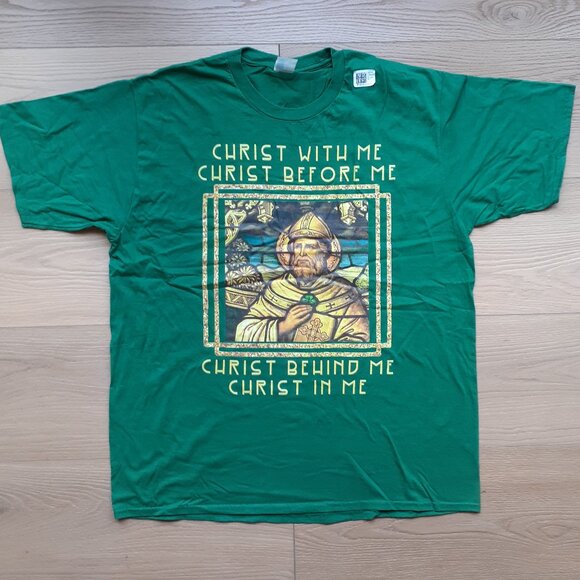 Saint Patric's Prayer - Christ With Me - Catholic Icon - New XL Kelly Green T-Sh - Picture 1 of 4